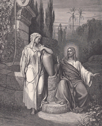 1870 GUSTAVE DORE Print - "Jesus and the Woman of Samaria" - Dore Wall Art - Antique Dore Engraving - 8.5 x 12.2 Inches