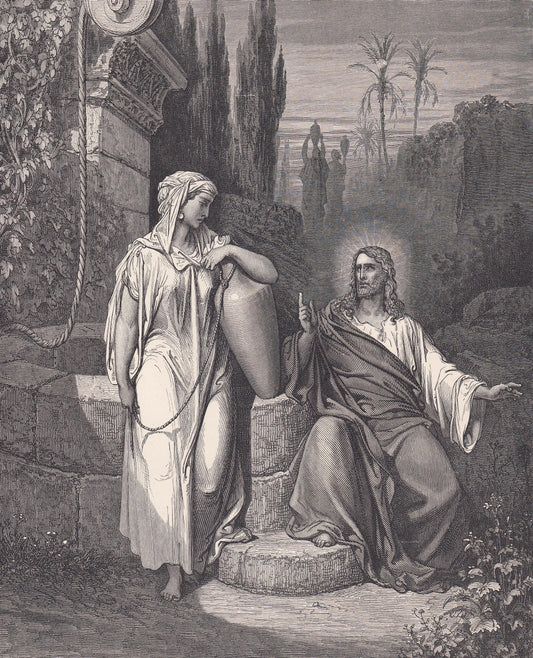 1870 GUSTAVE DORE Print - "Jesus and the Woman of Samaria" - Dore Wall Art - Antique Dore Engraving - 8.5 x 12.2 Inches