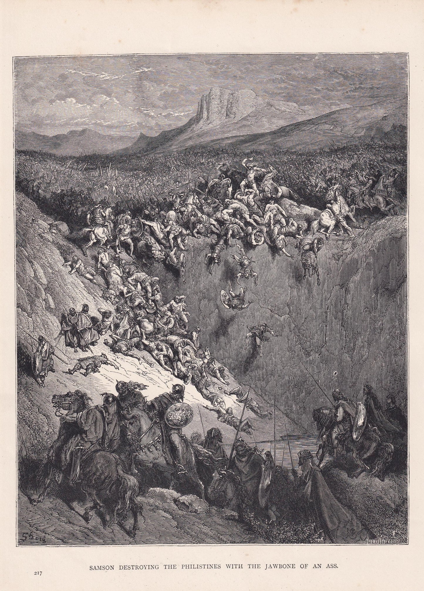 1870 GUSTAVE DORE Print - "Samson Destroying the Philistine with the Jawbone of an Ass" - Dore Wall Art - Dore Engraving - 8.