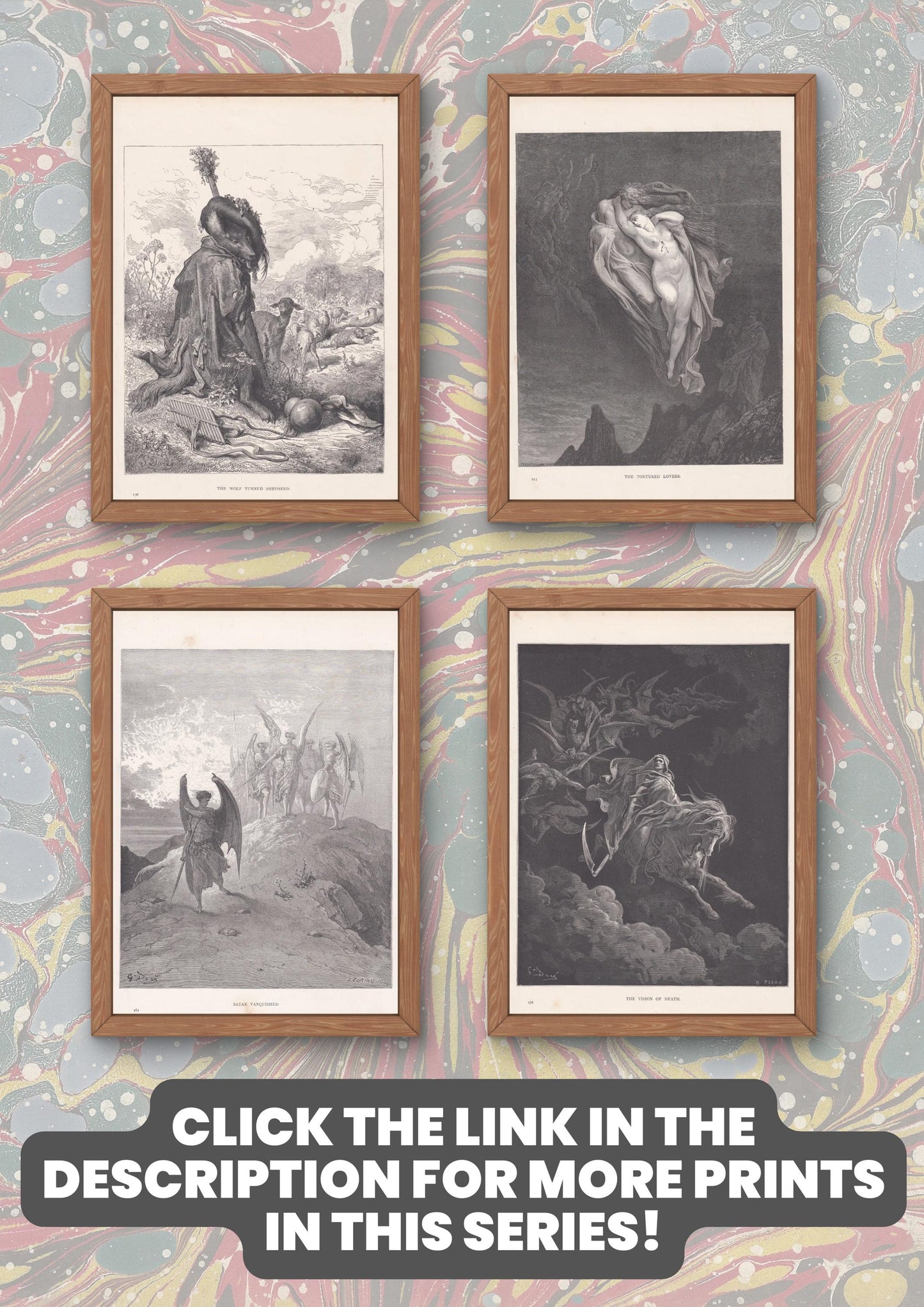 1870 GUSTAVE DORE Print - "The Antics of Don Quixote" - Dore Wall Art - Antique Dore Engraving - 8.5 x 12.2 Inches