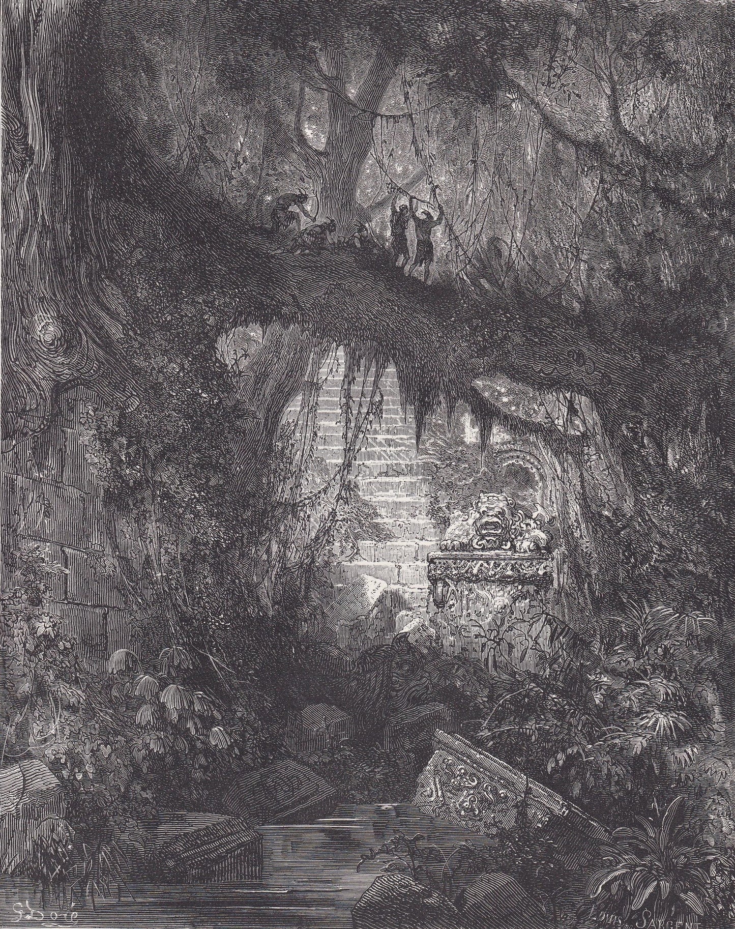 1870 GUSTAVE DORE Print - "The Wood of Blood in Atala" - Dore Wall Art - Antique Dore Engraving - 8.5 x 12.2 Inches