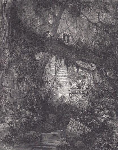 1870 GUSTAVE DORE Print - "The Wood of Blood in Atala" - Dore Wall Art - Antique Dore Engraving - 8.5 x 12.2 Inches