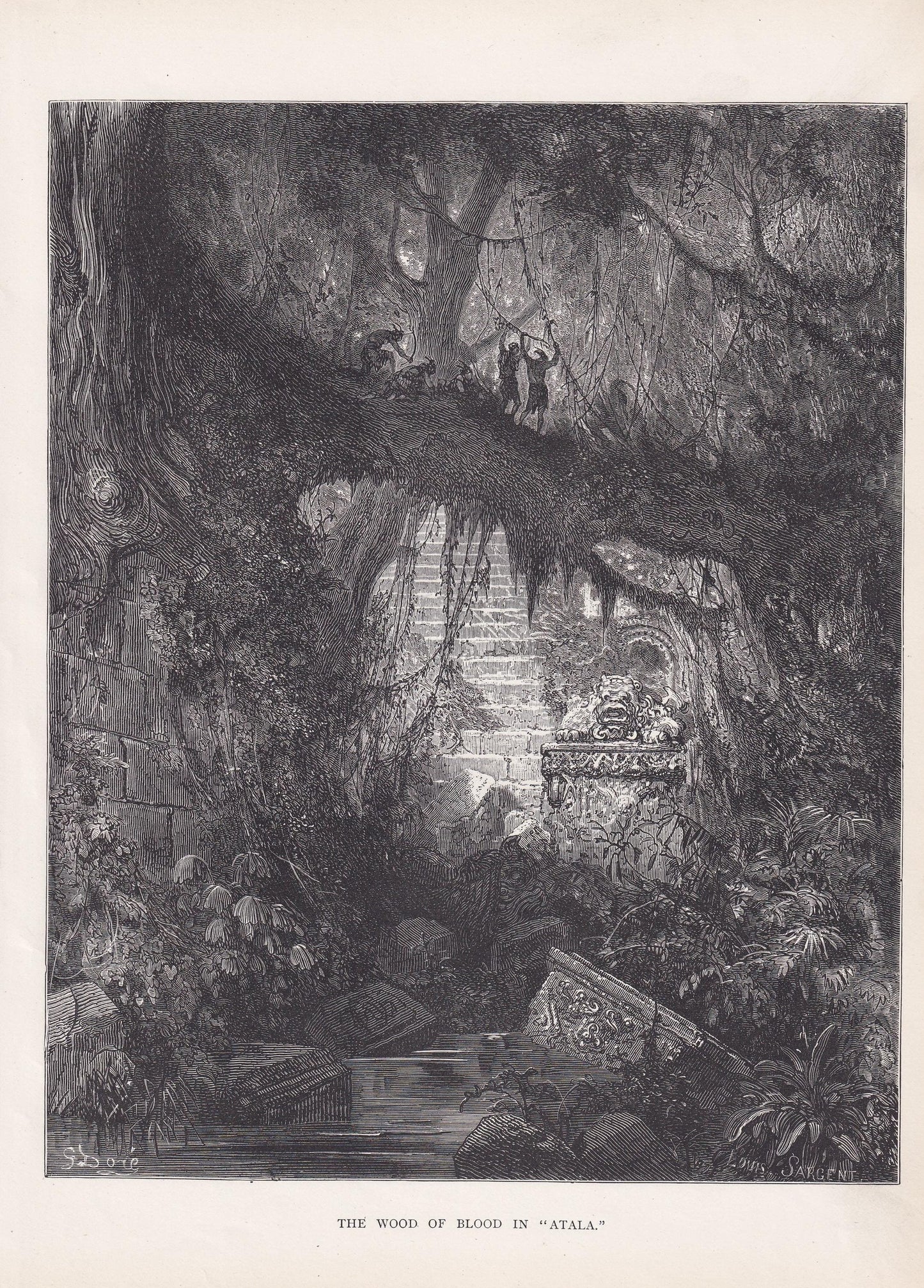 1870 GUSTAVE DORE Print - "The Wood of Blood in Atala" - Dore Wall Art - Antique Dore Engraving - 8.5 x 12.2 Inches