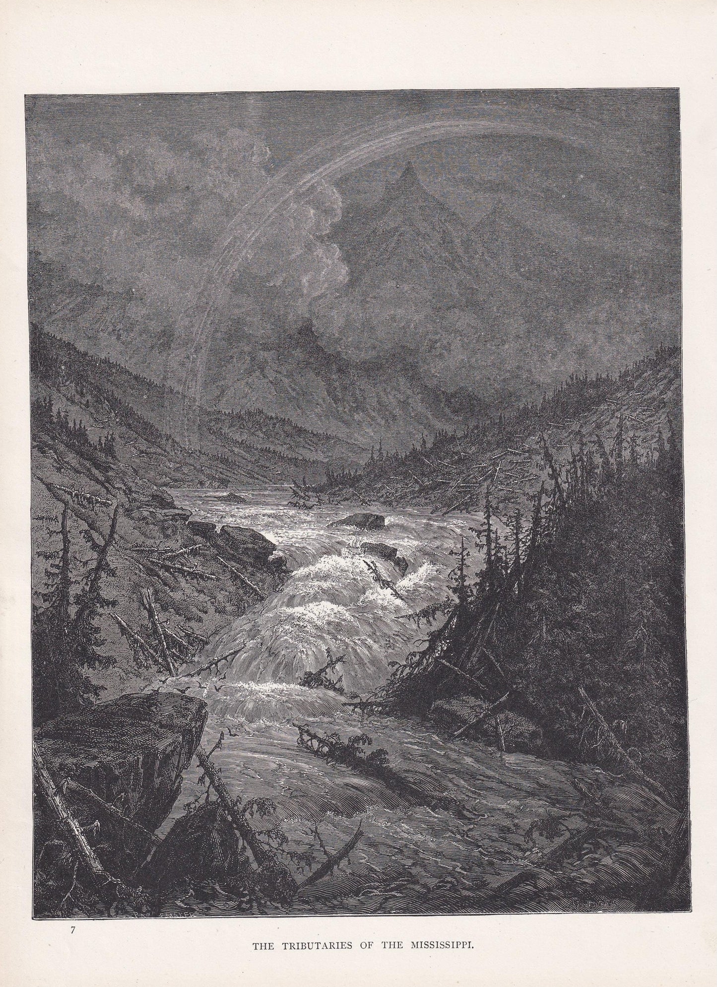 1870 GUSTAVE DORE Print - "The Tributaries of the Mississippi" - Dore Wall Art - Antique Dore Engraving - 8.5 x 12.2 Inches