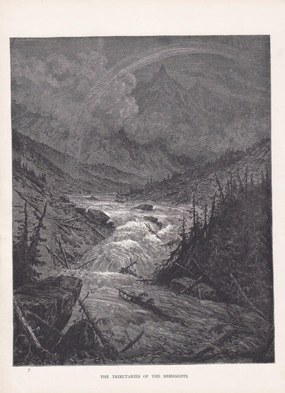 1870 GUSTAVE DORE Print - "The Tributaries of the Mississippi" - Dore Wall Art - Antique Dore Engraving - 8.5 x 12.2 Inches