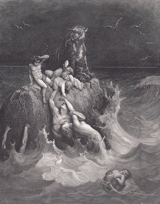 1870 GUSTAVE DORE Print - "The Deluge" - Dore Wall Art - Antique Dore Engraving - 8.5 x 12.2 Inches