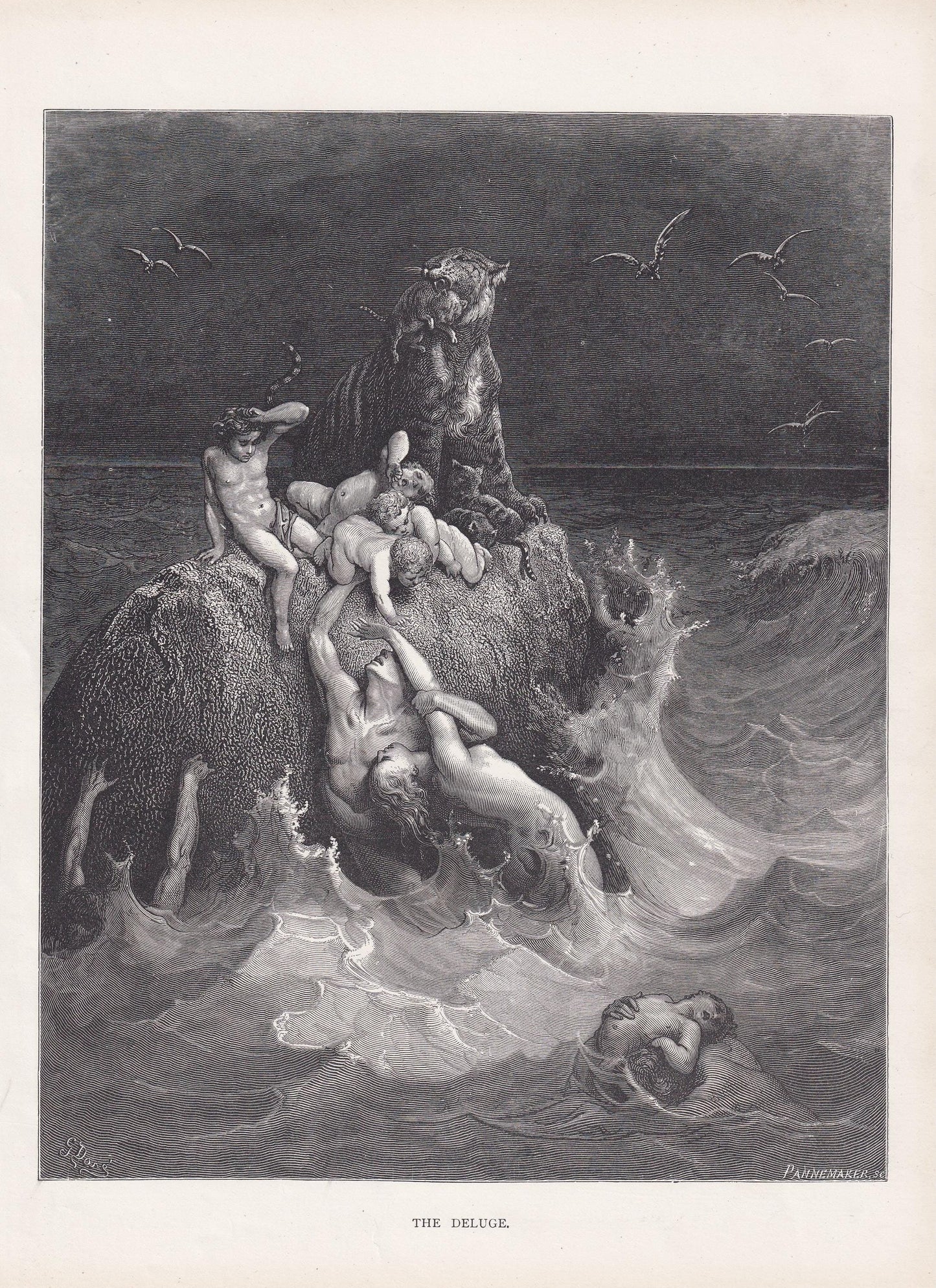 1870 GUSTAVE DORE Print - "The Deluge" - Dore Wall Art - Antique Dore Engraving - 8.5 x 12.2 Inches