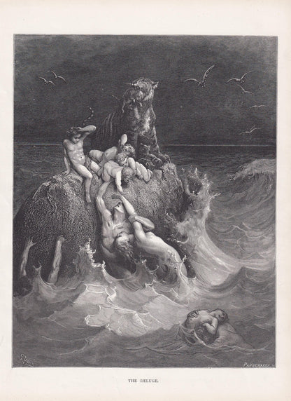 1870 GUSTAVE DORE Print - "The Deluge" - Dore Wall Art - Antique Dore Engraving - 8.5 x 12.2 Inches