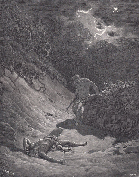 1870 GUSTAVE DORE Print - "The Death of Abel" - Cain and Abel - Dore Wall Art - Antique Dore Engraving - 8.5 x 12.2 Inches