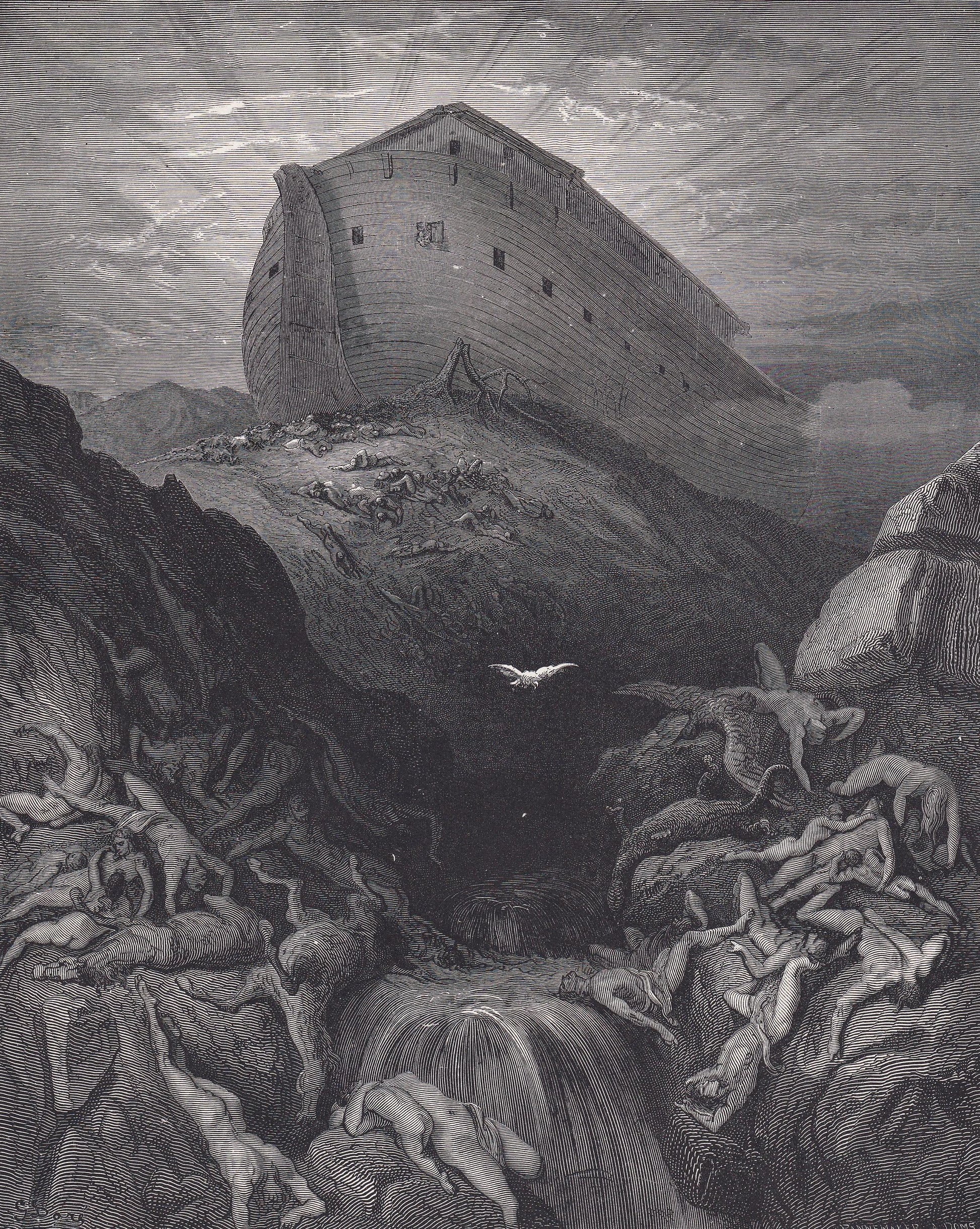 1870 GUSTAVE DORE Print - "The Dove Sent Forth from the Ark" - Noah's Ark - Dore Wall Art - Antique Dore Engraving - 8.5 x 12