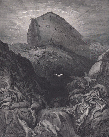 1870 GUSTAVE DORE Print - "The Dove Sent Forth from the Ark" - Noah's Ark - Dore Wall Art - Antique Dore Engraving - 8.5 x 12