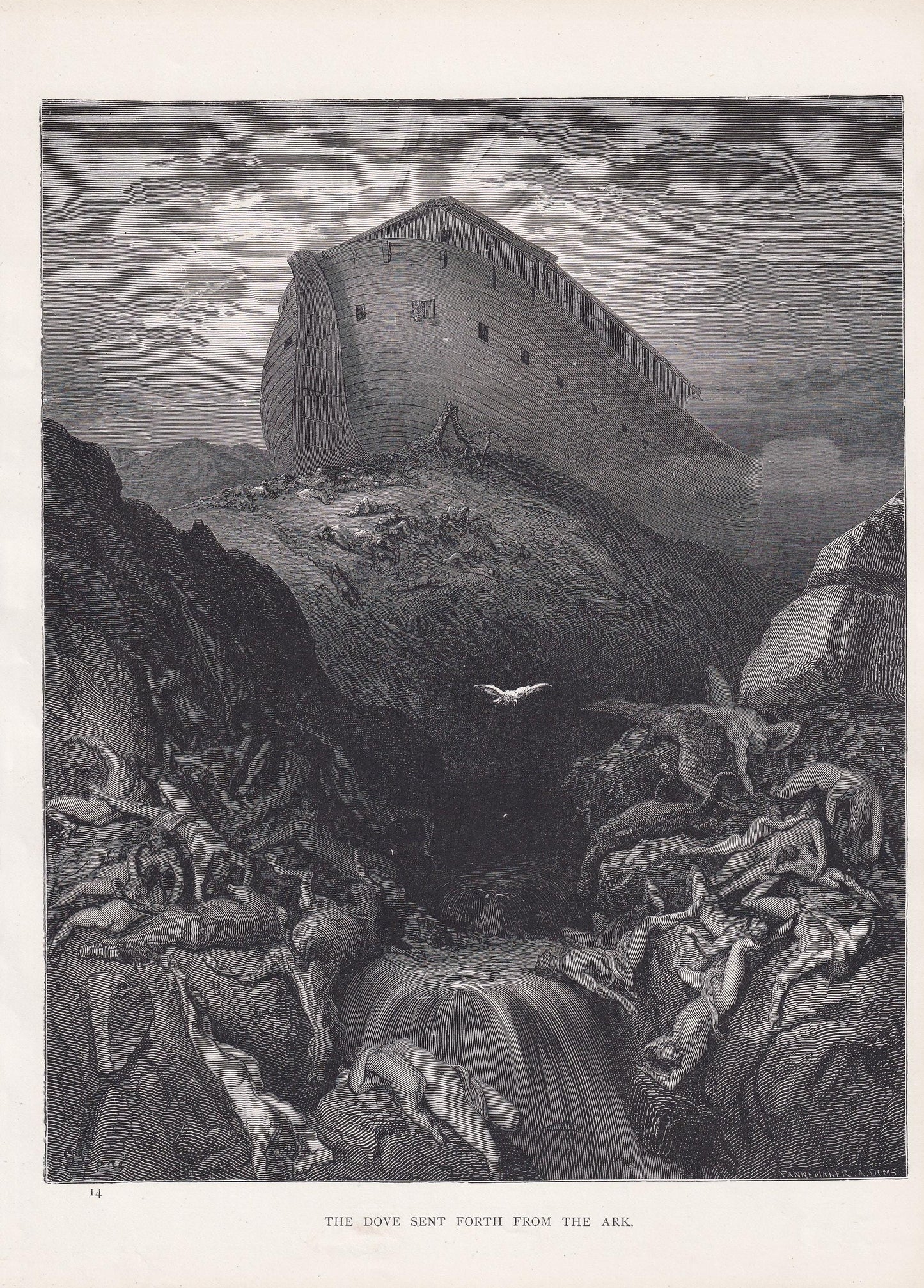 1870 GUSTAVE DORE Print - "The Dove Sent Forth from the Ark" - Noah's Ark - Dore Wall Art - Antique Dore Engraving - 8.5 x 12
