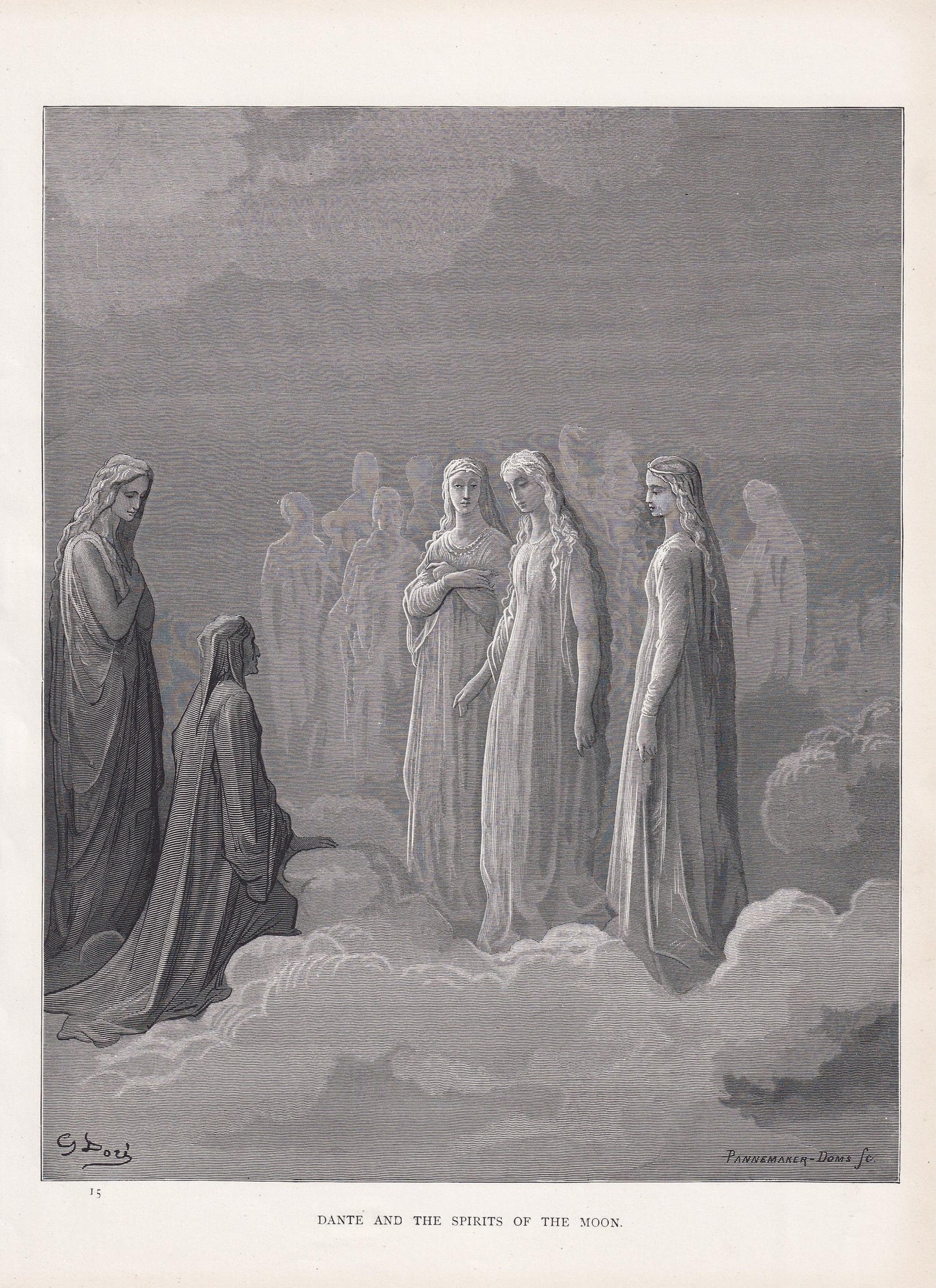 1870 GUSTAVE DORE Print - "Dante and the Spirits of the Moon" - Dore Wall Art - Antique Dore Engraving - 8.5 x 12.2 Inches