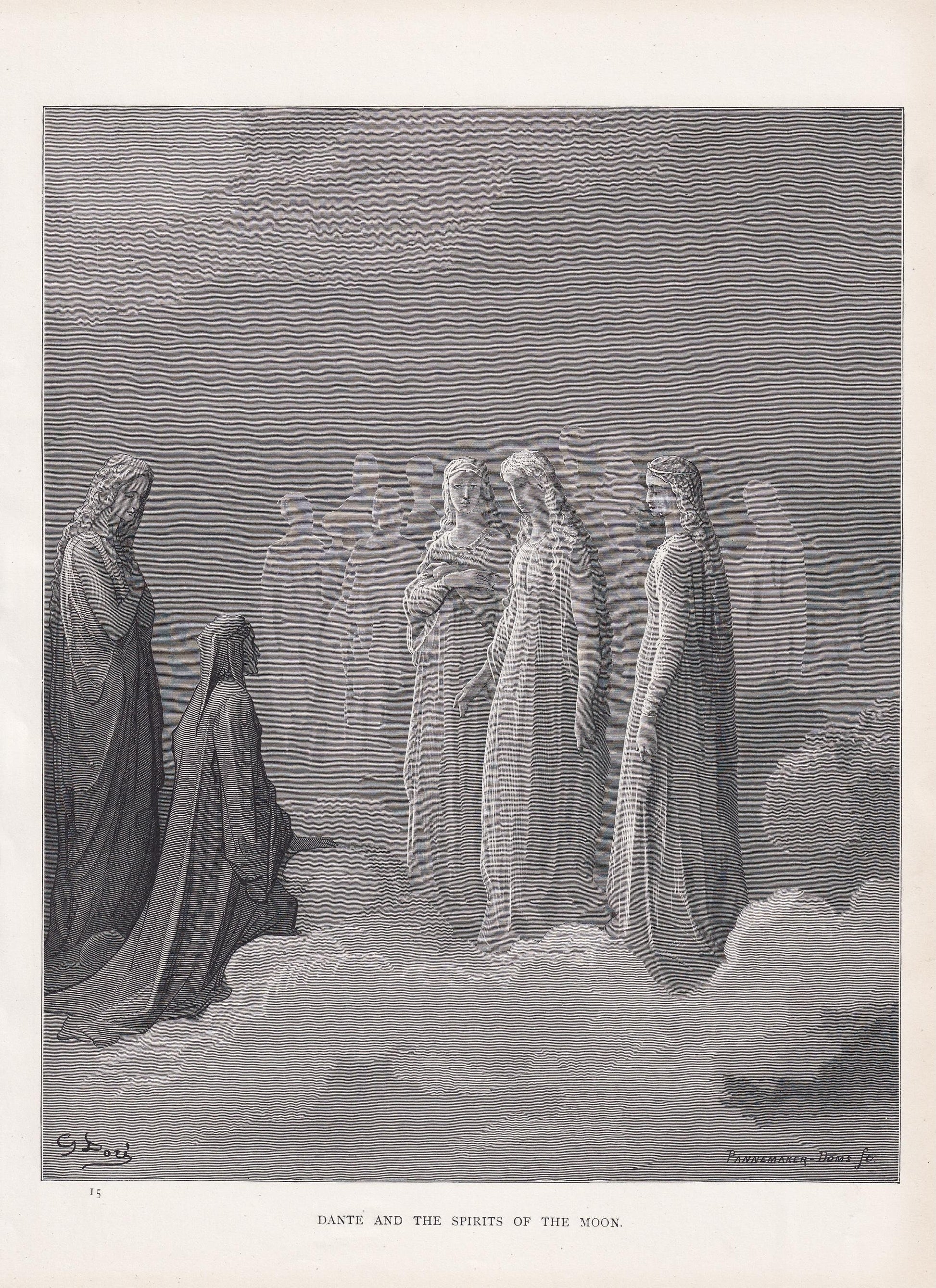 1870 GUSTAVE DORE Print - "Dante and the Spirits of the Moon" - Dore Wall Art - Antique Dore Engraving - 8.5 x 12.2 Inches