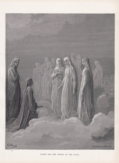 1870 GUSTAVE DORE Print - "Dante and the Spirits of the Moon" - Dore Wall Art - Antique Dore Engraving - 8.5 x 12.2 Inches