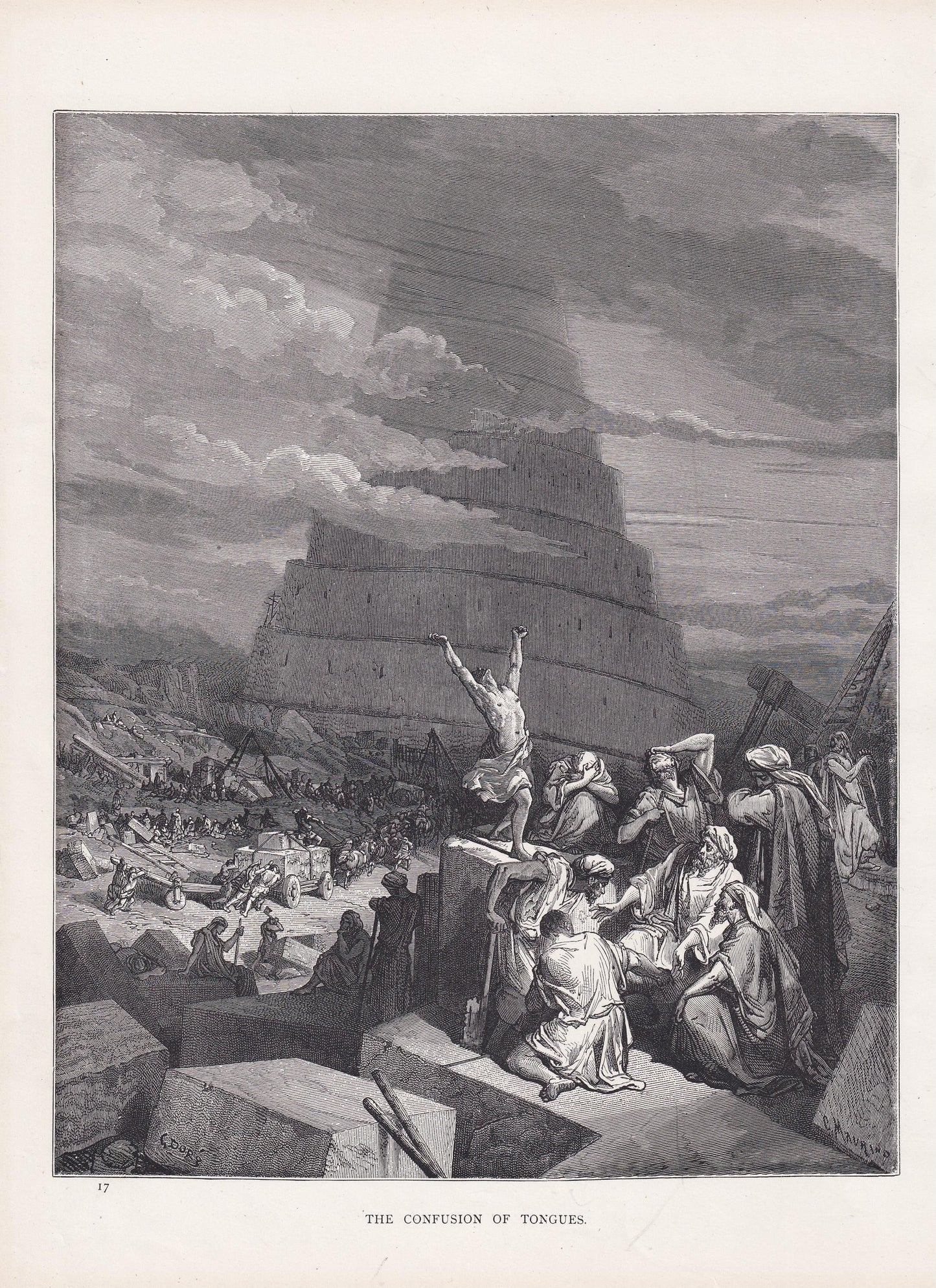 1870 GUSTAVE DORE Print - "The Confusion of Tongues" - Tower of Babel - Dore Wall Art - Antique Dore Engraving - 8.5 x 12.2 I