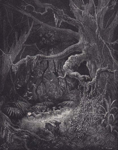 1870 GUSTAVE DORE Print - "The Forests on the Banks of the Mississippi" - Dore Wall Art - Antique Dore Engraving - 8.5 x 12.8