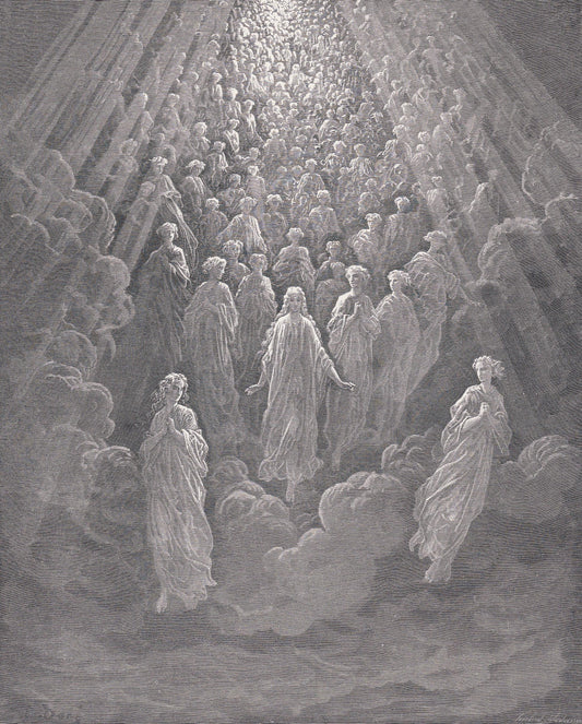 1870 GUSTAVE DORE Print - "The Angels in the Planet Mercury" - Dore Wall Art - Antique Dore Engraving - 8.5 x 12.2 Inches
