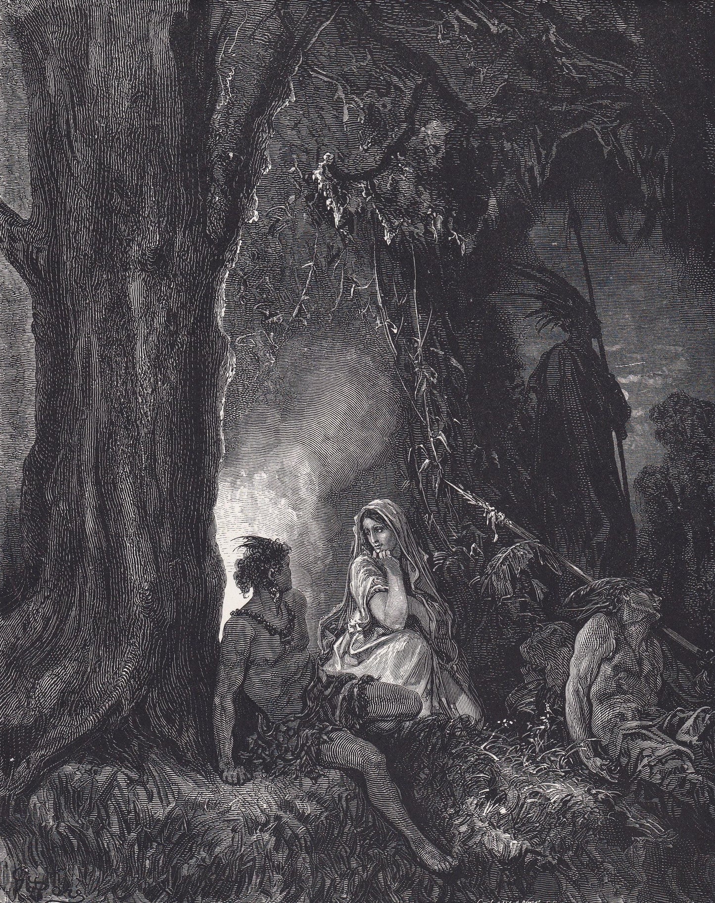 1870 GUSTAVE DORE Print - "Chactas and Atala" - Dore Wall Art - Antique Dore Engraving - 8.5 x 12.2 Inches