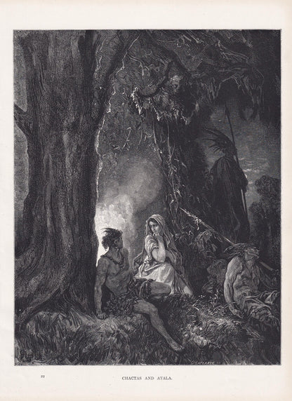 1870 GUSTAVE DORE Print - "Chactas and Atala" - Dore Wall Art - Antique Dore Engraving - 8.5 x 12.2 Inches