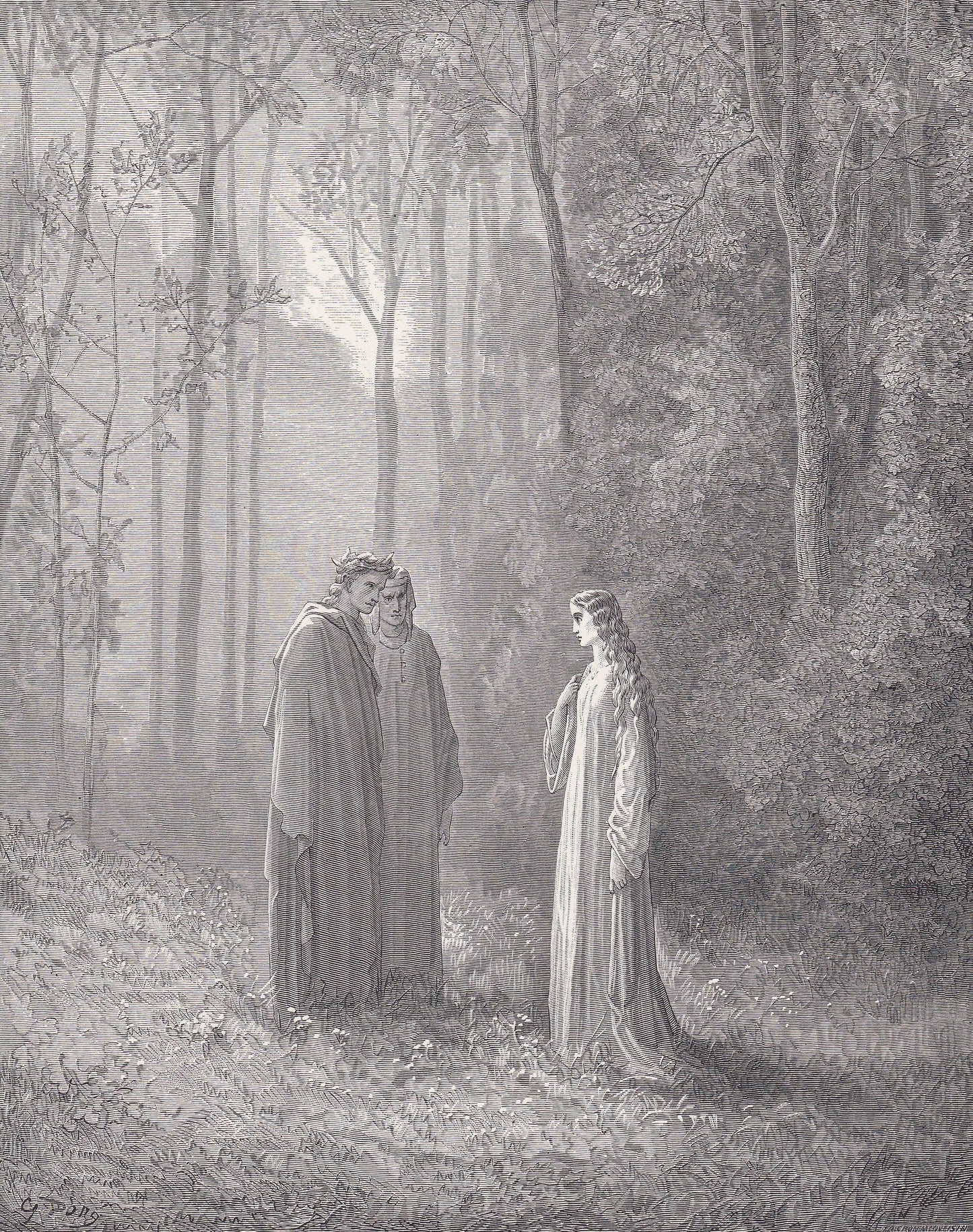 1870 GUSTAVE DORE Print - "Pia in Purgatory" - Dore Wall Art - Antique Dore Engraving - 8.5 x 12.2 Inches