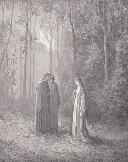 1870 GUSTAVE DORE Print - "Pia in Purgatory" - Dore Wall Art - Antique Dore Engraving - 8.5 x 12.2 Inches