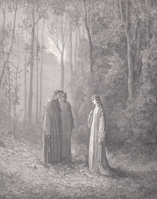 1870 GUSTAVE DORE Print - "Pia in Purgatory" - Dore Wall Art - Antique Dore Engraving - 8.5 x 12.2 Inches
