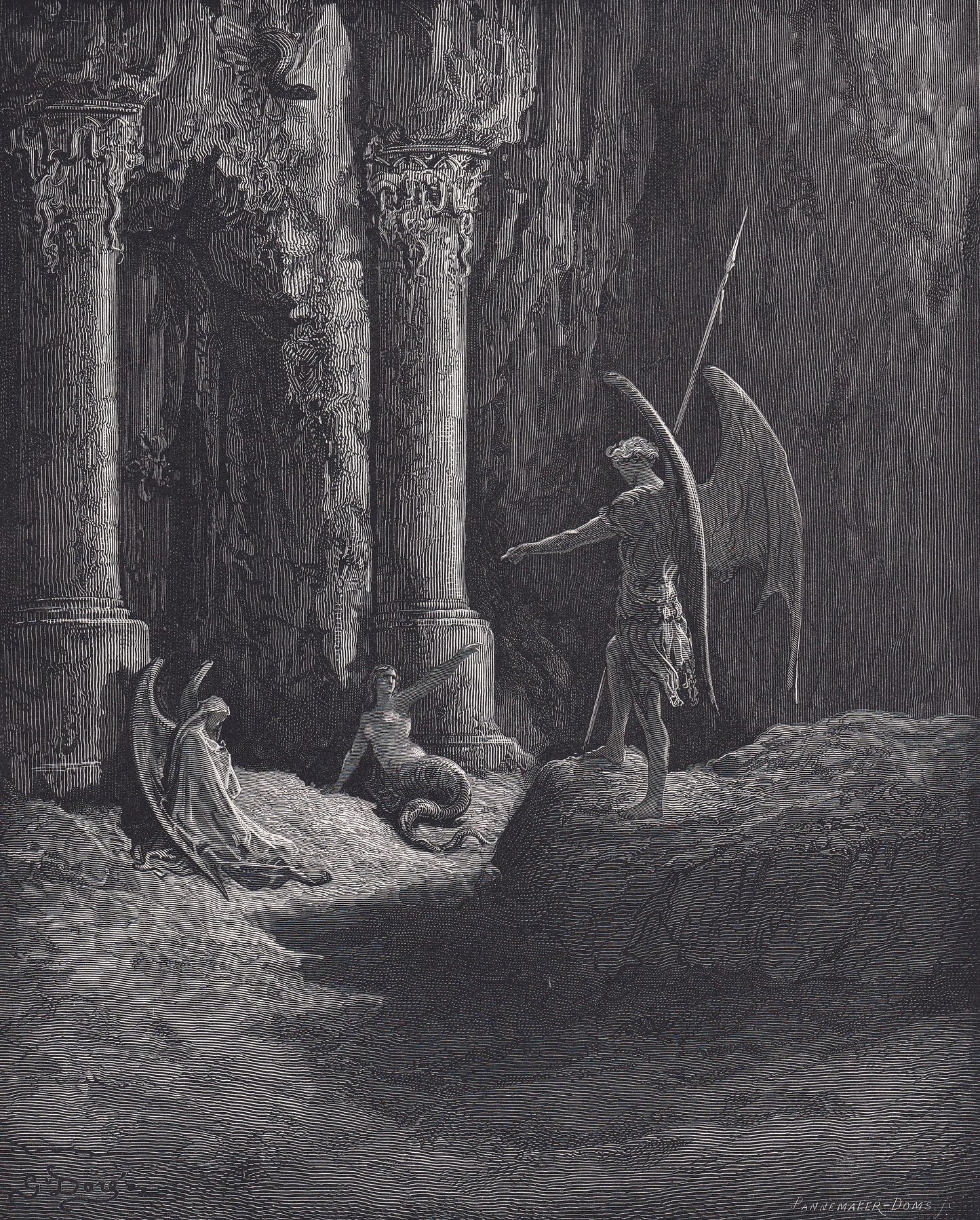 1870 GUSTAVE DORE Print - "Satan at the Gates of Hell" - Dore Wall Art - Antique Dore Engraving - 8.5 x 12.2 Inches