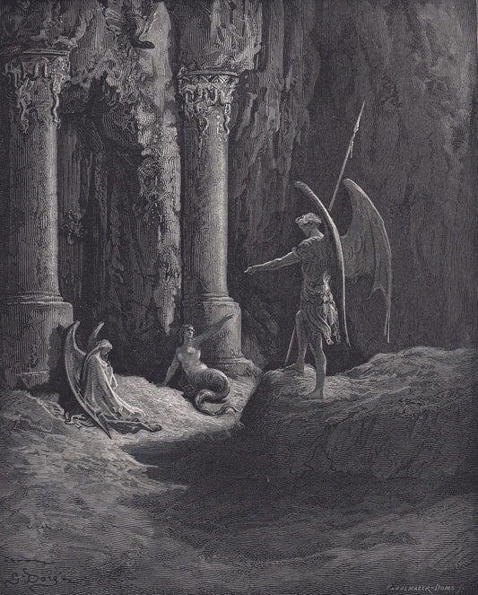 1870 GUSTAVE DORE Print - "Satan at the Gates of Hell" - Dore Wall Art - Antique Dore Engraving - 8.5 x 12.2 Inches