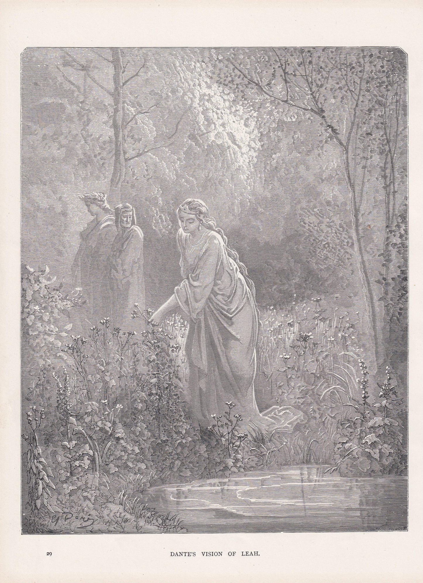 1870 GUSTAVE DORE Print - "Dante's Vision of Leah" - Dore Wall Art - Antique Dore Engraving - 8.5 x 12.2 Inches