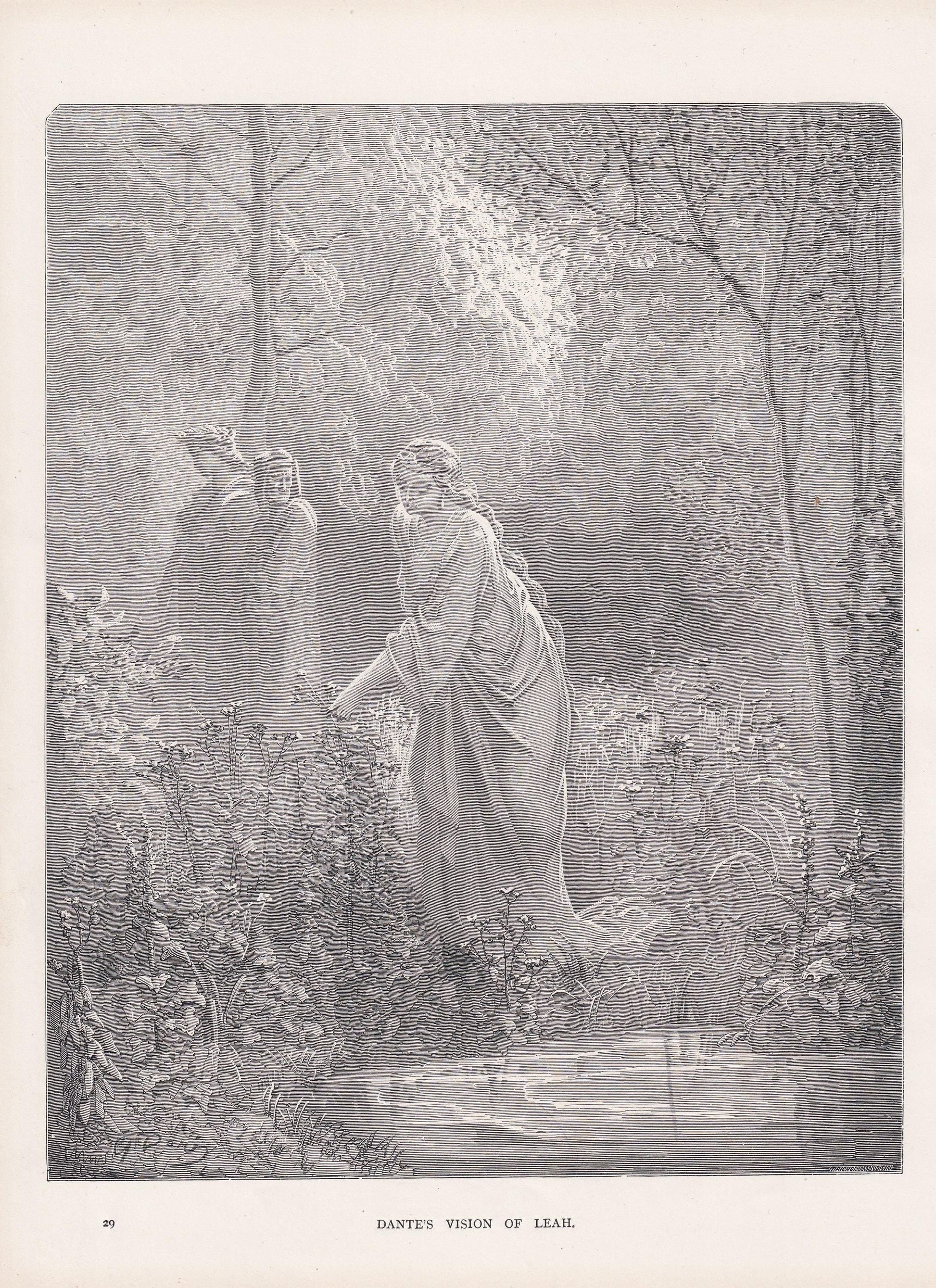 1870 GUSTAVE DORE Print - "Dante's Vision of Leah" - Dore Wall Art - Antique Dore Engraving - 8.5 x 12.2 Inches