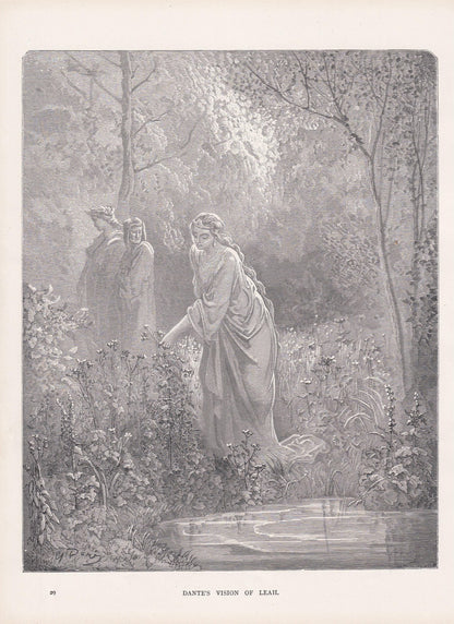 1870 GUSTAVE DORE Print - "Dante's Vision of Leah" - Dore Wall Art - Antique Dore Engraving - 8.5 x 12.2 Inches