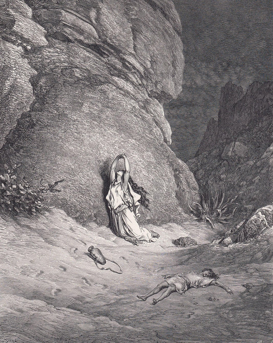 1870 GUSTAVE DORE Print - "Hagar and Ishmael in the Desert" - Dore Wall Art - Antique Dore Engraving - 8.5 x 12.2 Inches