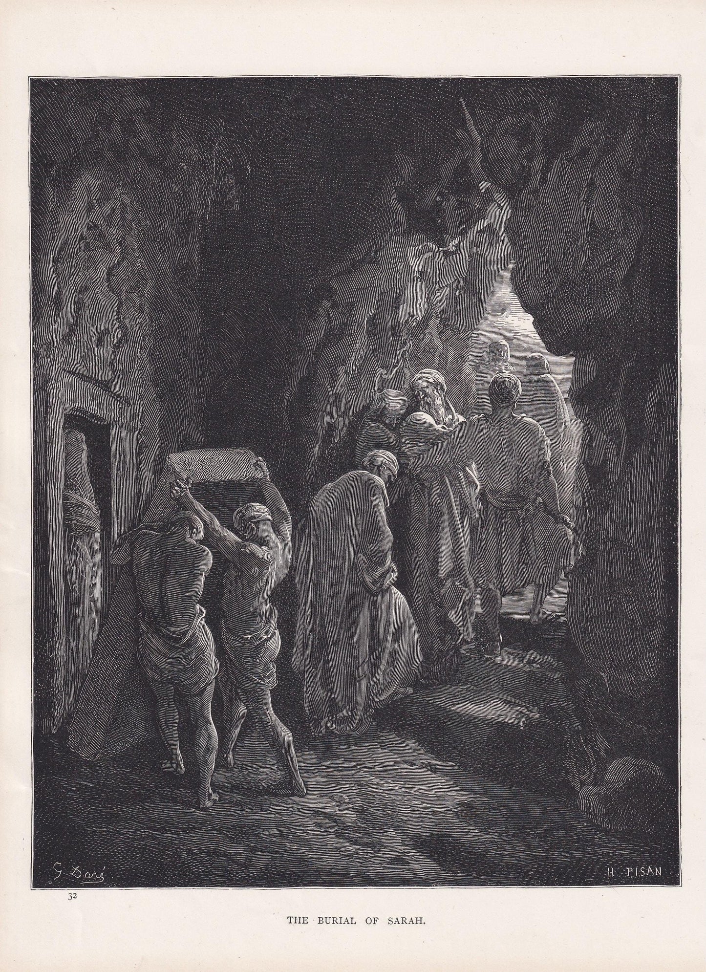 1870 GUSTAVE DORE Print - "The Burial of Sarah" - Dore Wall Art - Antique Dore Engraving - 8.5 x 12.2 Inches