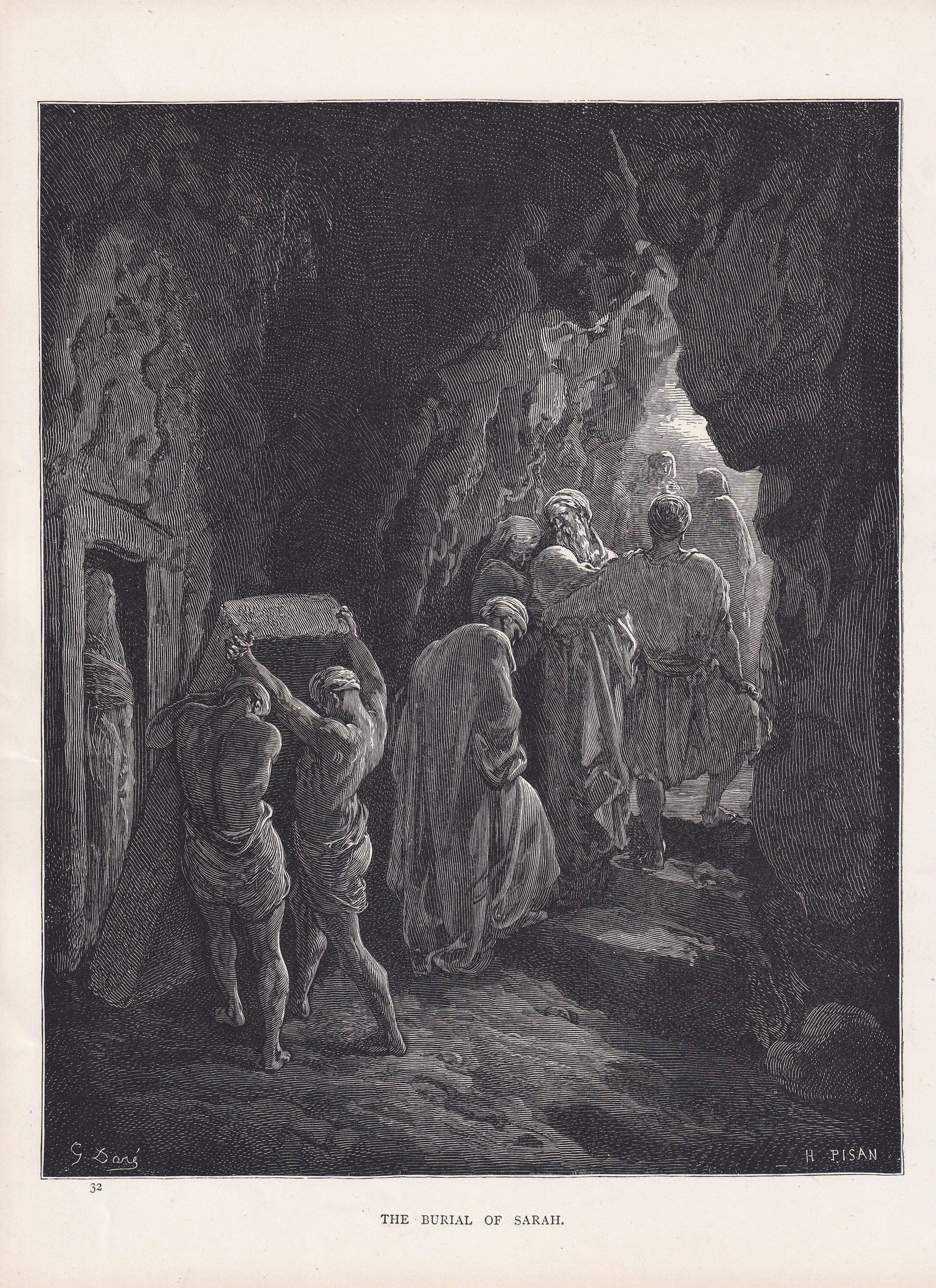 1870 GUSTAVE DORE Print - "The Burial of Sarah" - Dore Wall Art - Antique Dore Engraving - 8.5 x 12.2 Inches