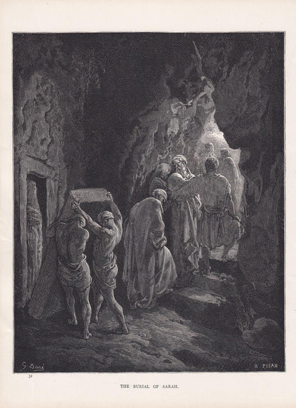 1870 GUSTAVE DORE Print - "The Burial of Sarah" - Dore Wall Art - Antique Dore Engraving - 8.5 x 12.2 Inches