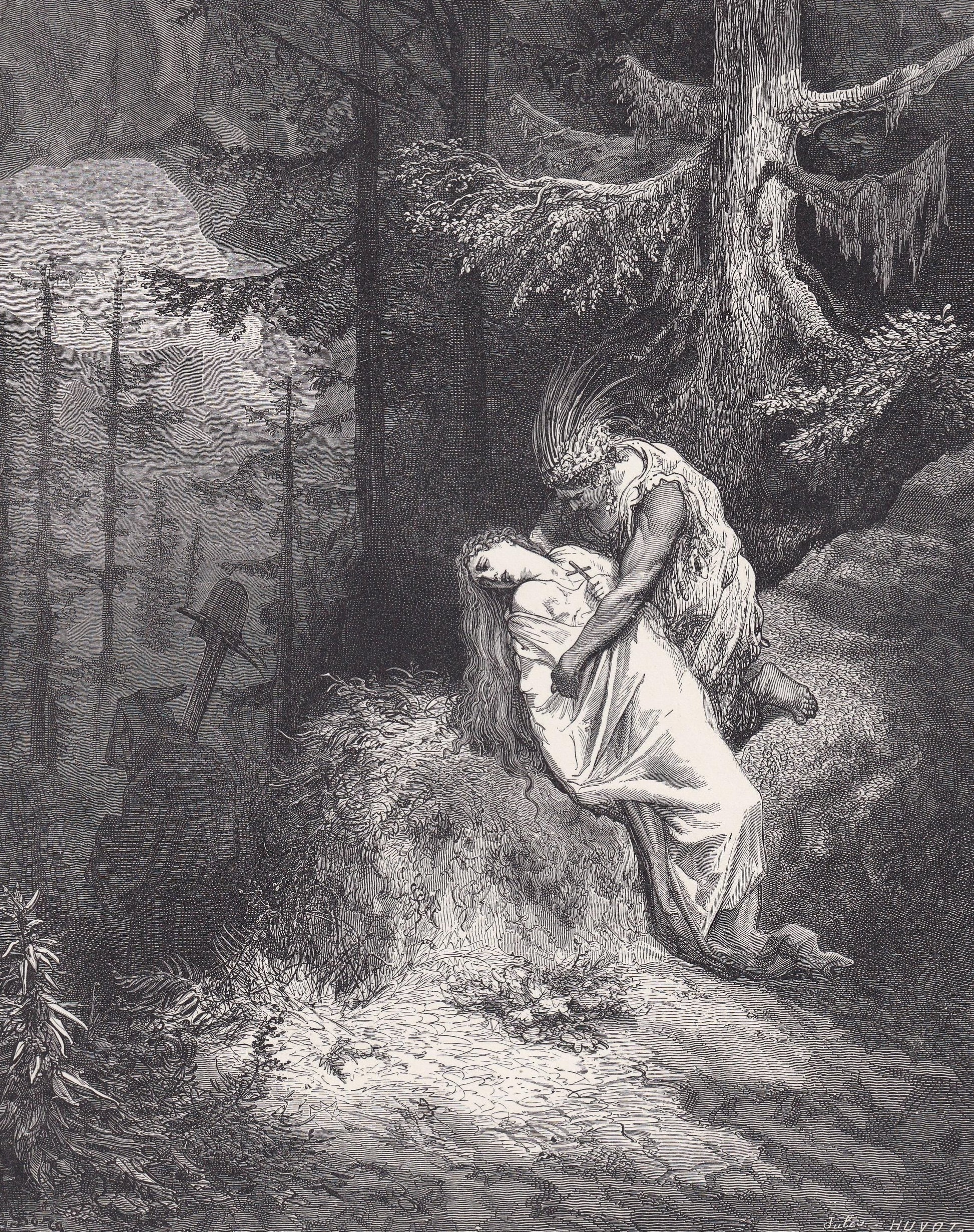 1870 GUSTAVE DORE Print - "The Burial of Atala" - Dore Wall Art - Antique Dore Engraving - 8.5 x 12.2 Inches