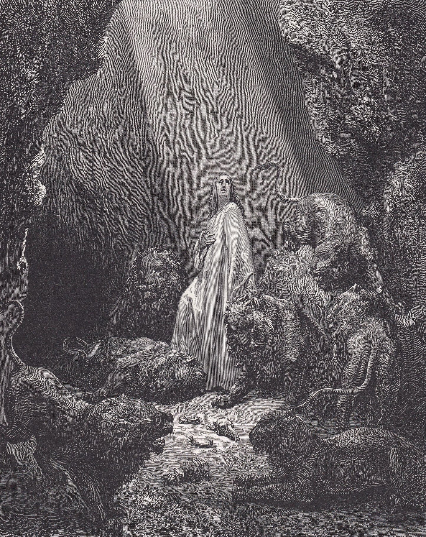 1870 GUSTAVE DORE Print - "Daniel in the Den of Lions" - Dore Wall Art - Antique Dore Engraving - 8.5 x 12.2 Inches