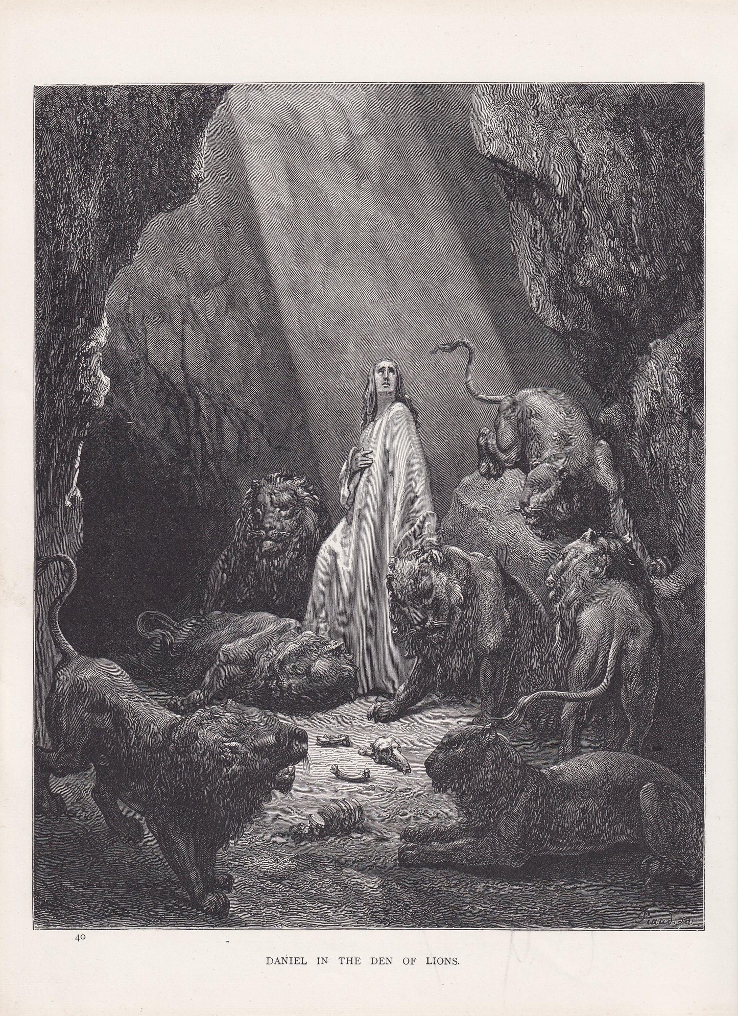 1870 GUSTAVE DORE Print - "Daniel in the Den of Lions" - Dore Wall Art - Antique Dore Engraving - 8.5 x 12.2 Inches