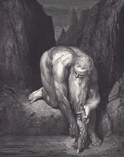 1870 GUSTAVE DORE Print - "The Giant, Antaeus" - Dore Wall Art - Antique Dore Engraving - 8.5 x 12.2 Inches
