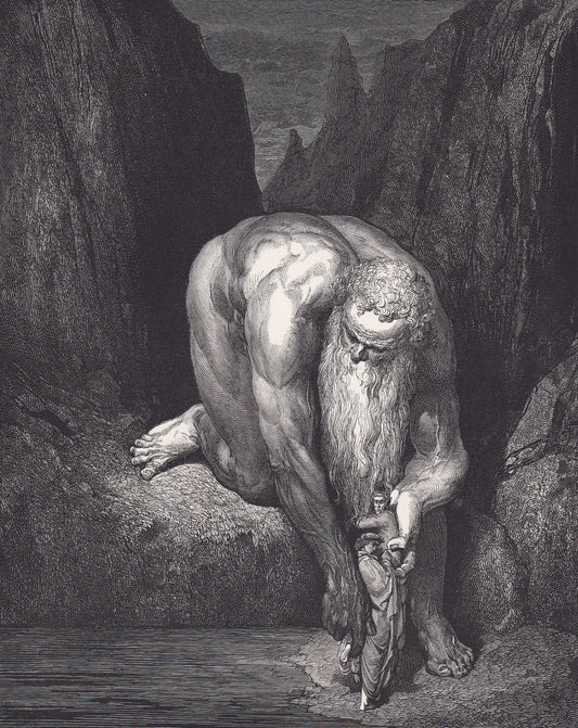 1870 GUSTAVE DORE Print - "The Giant, Antaeus" - Dore Wall Art - Antique Dore Engraving - 8.5 x 12.2 Inches