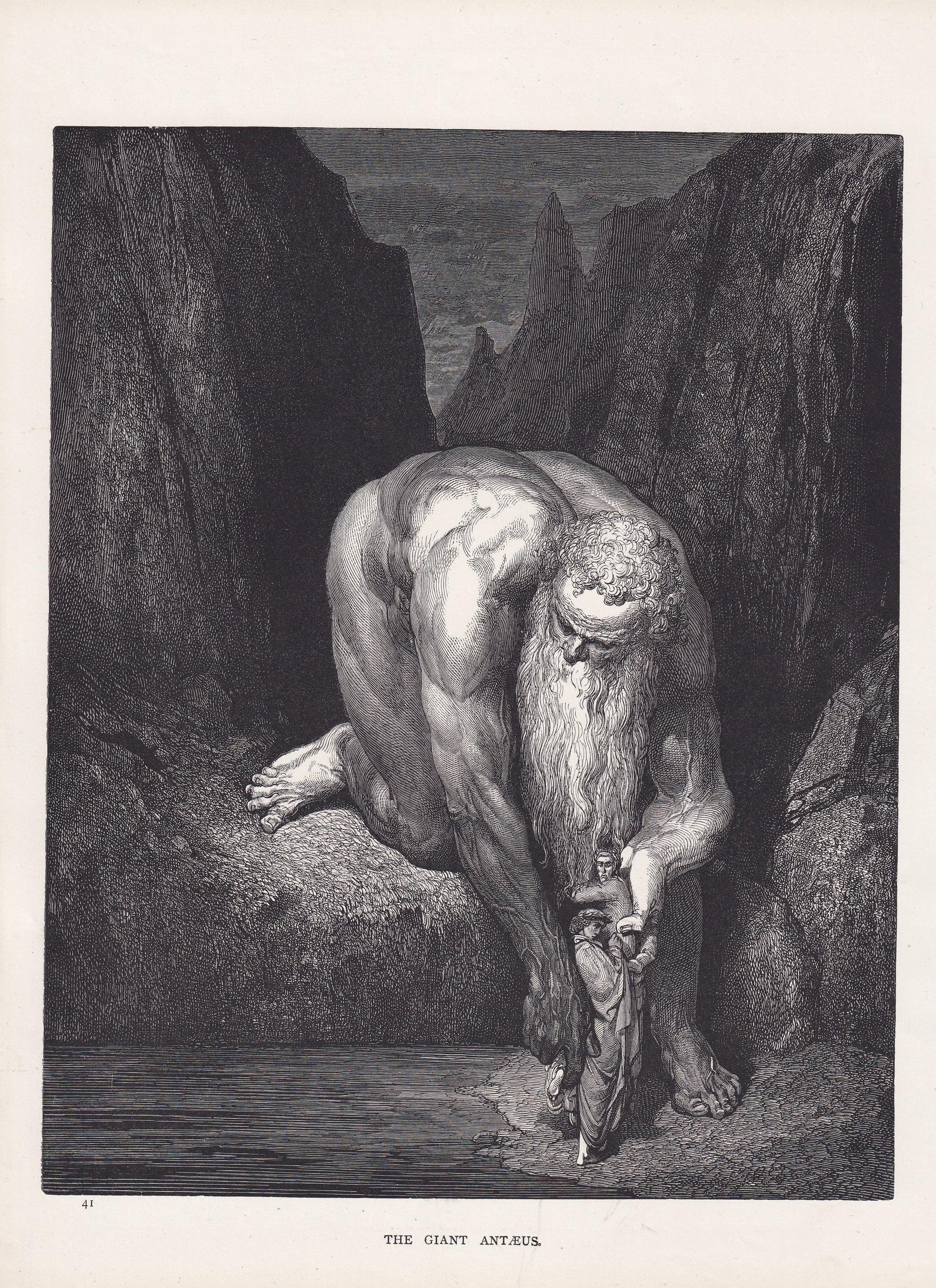 1870 GUSTAVE DORE Print - "The Giant, Antaeus" - Dore Wall Art - Antique Dore Engraving - 8.5 x 12.2 Inches