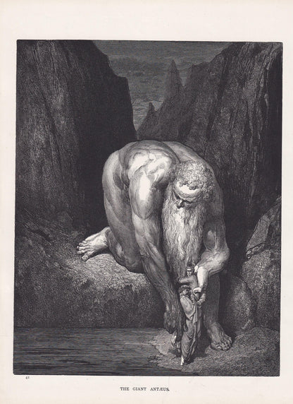 1870 GUSTAVE DORE Print - "The Giant, Antaeus" - Dore Wall Art - Antique Dore Engraving - 8.5 x 12.2 Inches