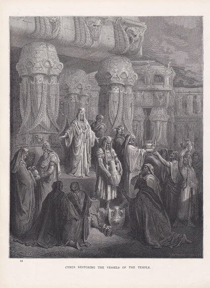 1870 GUSTAVE DORE Print - "Cyrus Restoring the Vessel's of the Temple" - Dore Wall Art - Antique Dore Engraving - 8.5 x 12.2 