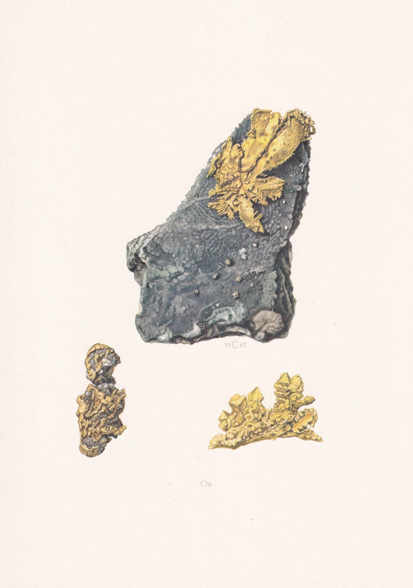 1968 GOLD Print - Mineral Wall Art Gift - Mineralogy Decor - Precious Stones - Vintage Rock Art - Element Print - 7.5 x 10.6 Inches