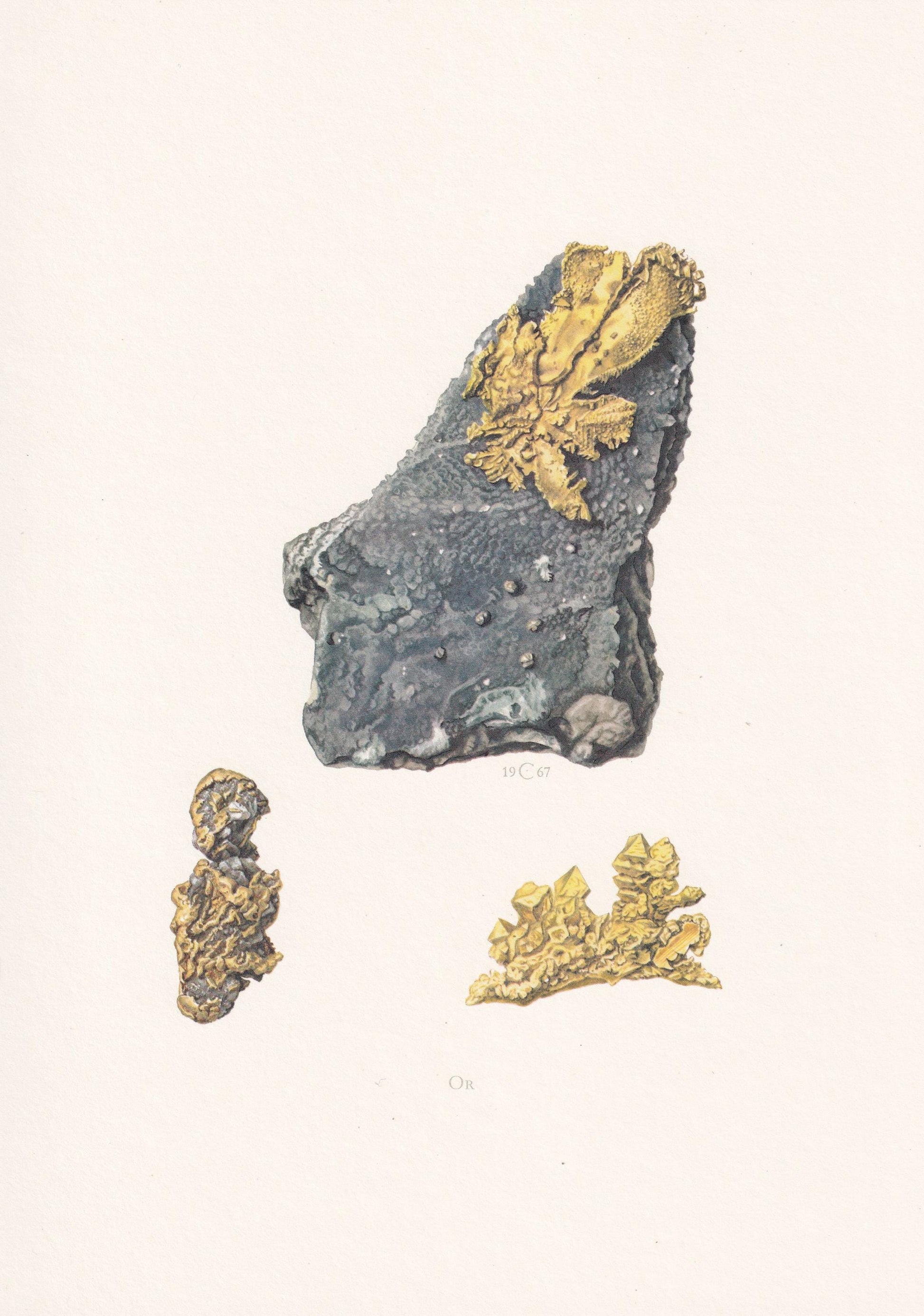 1968 GOLD Print - Mineral Wall Art Gift - Mineralogy Decor - Precious Stones - Vintage Rock Art - Element Print - 7.5 x 10.6 Inches