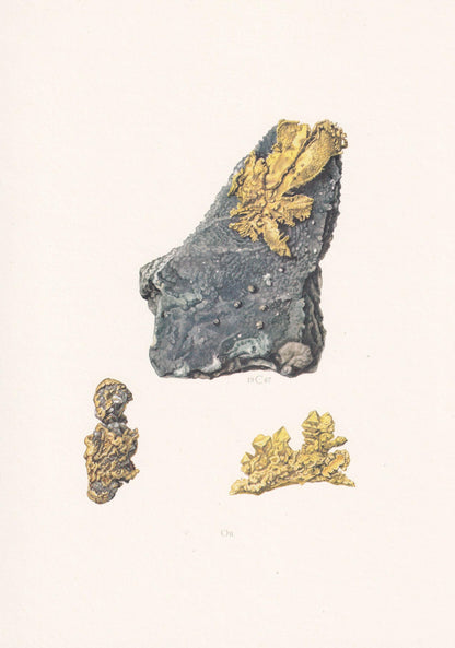 1968 GOLD Print - Mineral Wall Art Gift - Mineralogy Decor - Precious Stones - Vintage Rock Art - Element Print - 7.5 x 10.6 Inches