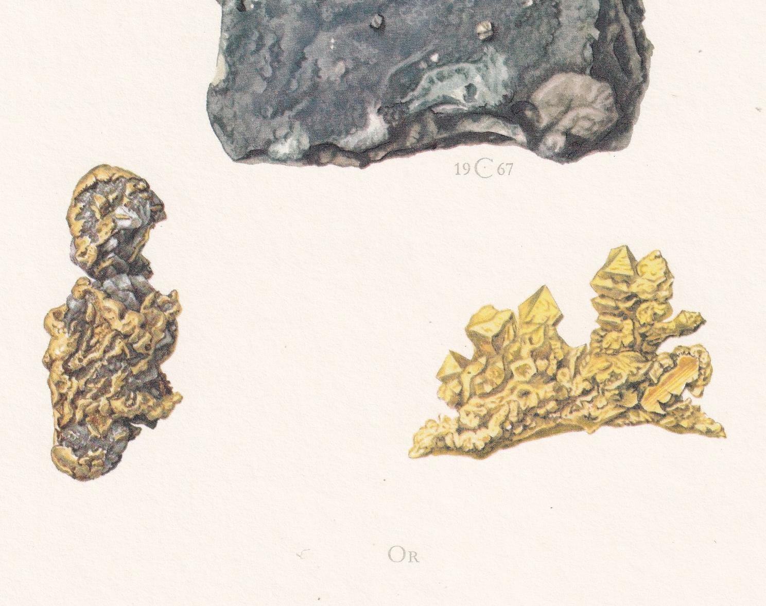 1968 GOLD Print - Mineral Wall Art Gift - Mineralogy Decor - Precious Stones - Vintage Rock Art - Element Print - 7.5 x 10.6 Inches