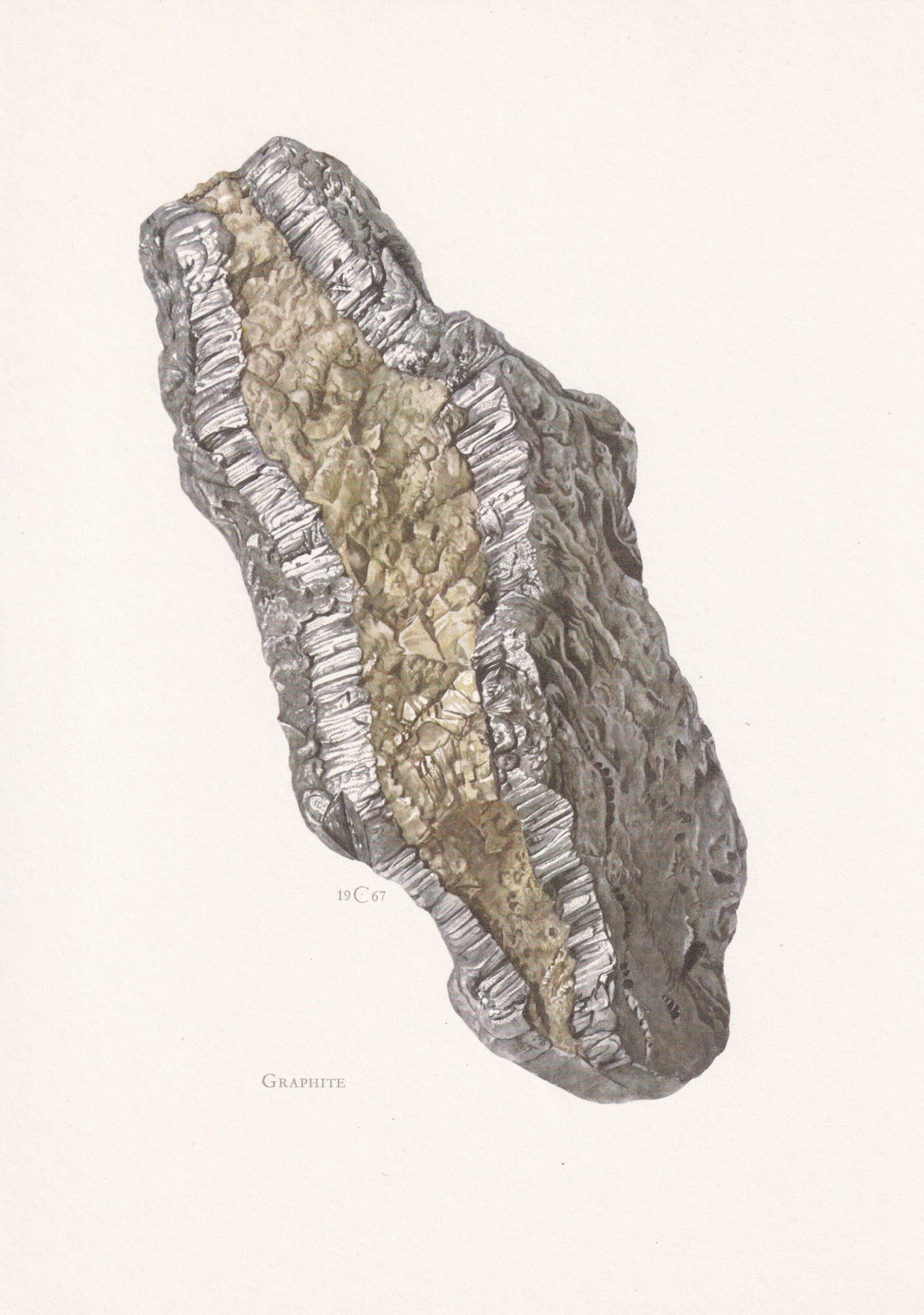1968 GRAPHITE Print - Mineral Wall Art Gift - Mineralogy Decor - Precious Stones - Vintage Rock Art - Element Print - 7.5 x 10.6 Inches