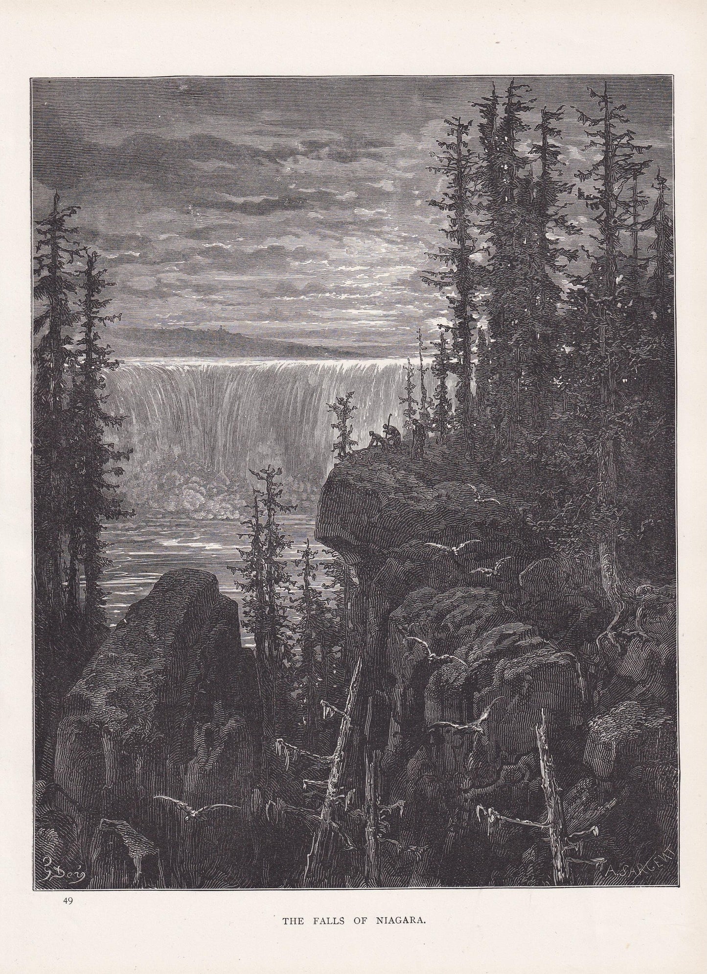 1870 GUSTAVE DORE Print - "The Falls of Niagara" - Dore Wall Art - Antique Dore Engraving - 8.5 x 12.2 Inches